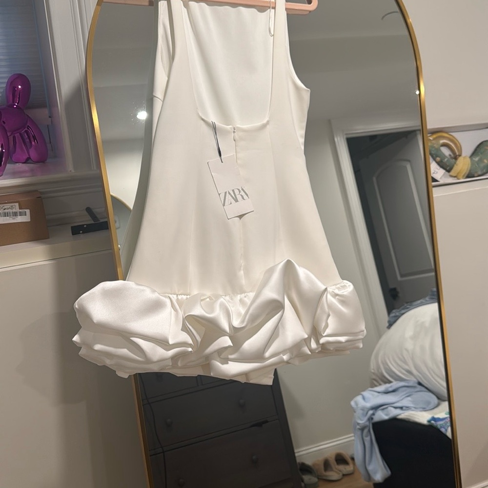 Zara White Ruffle Mini Dress